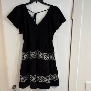 Old Navy Black Mini Dress with White Embroidery